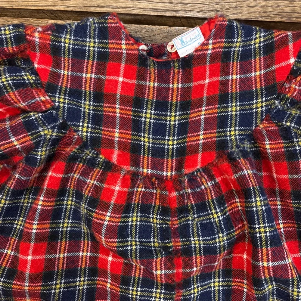 Vintage Pappa & Ciccia Romper 100%‎ Wool Plaid Buttons Size 6 months
